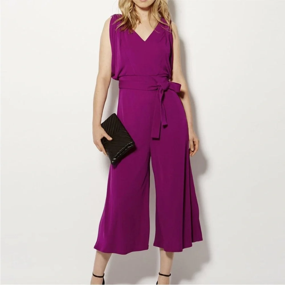 Karen Millen Mega Drape Crop Wide Leg Jumpsuit Drape Sleeve Fuchsia 💐